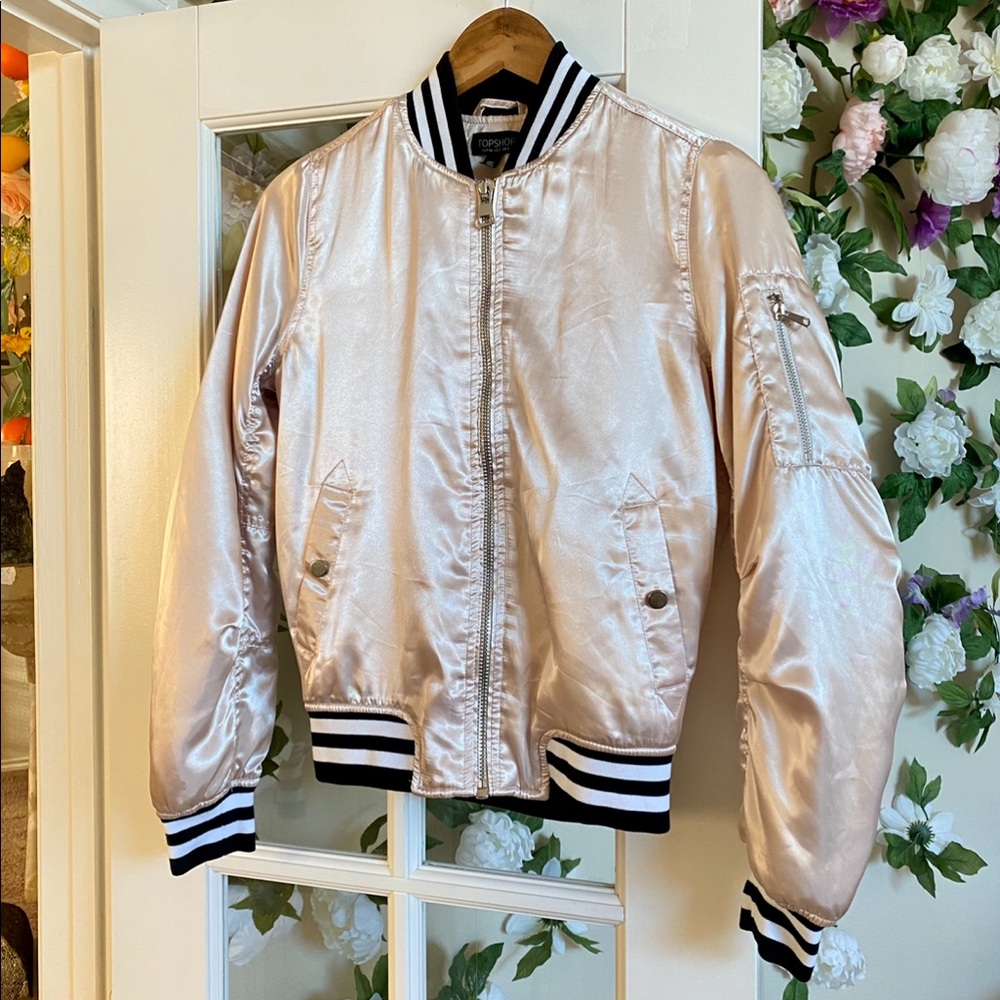 TOPSHOP Pink silk bomber jacket